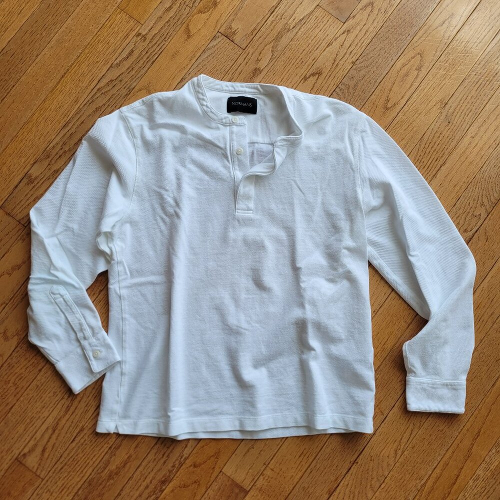White Long Sleeve Henley Shirt